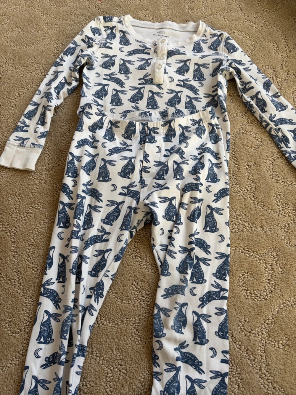 Roller Rabbit Cream and Navy Bunny Print Pajama Top